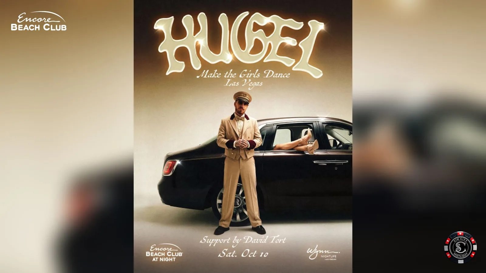 Hugel support by David Tort at Encore Beach Club at Night
