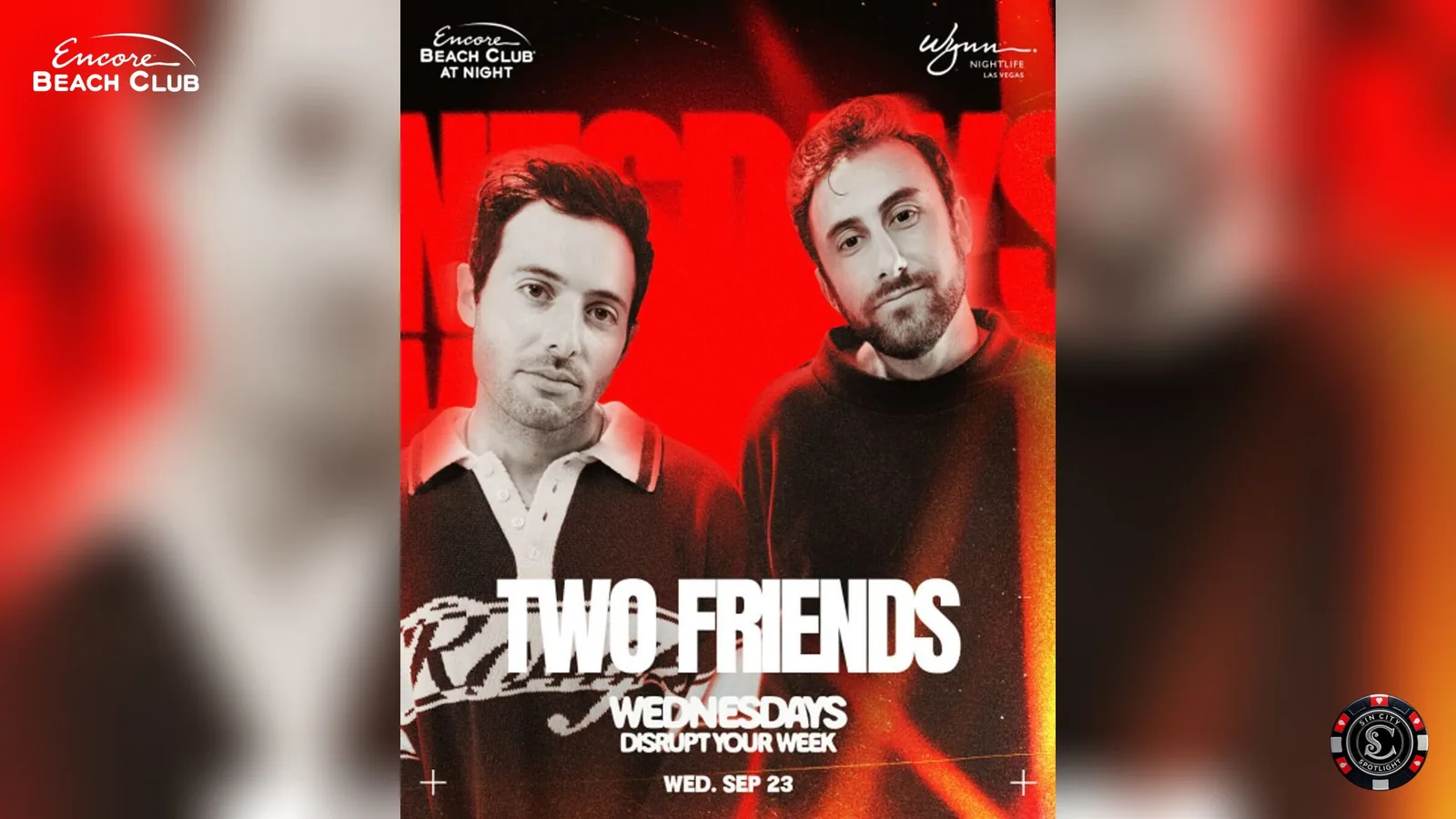 Two Friends at Encore Beach Club at Night