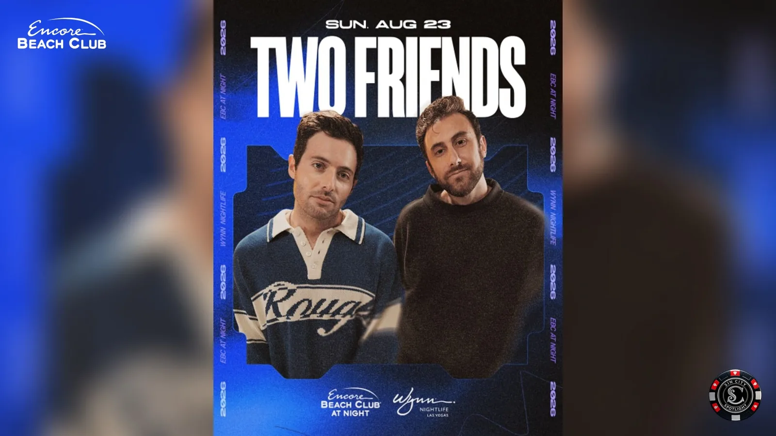 Two Friends at Encore Beach Club at Night